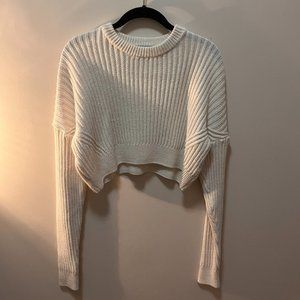 Urban Outfitters Cropped White Ribbed Sweater